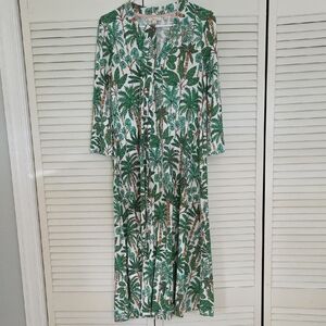 Boden Green Palm Print Long Sleeve Dress